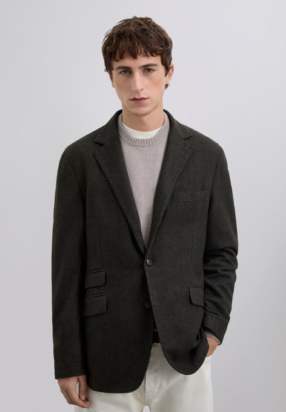 Scalpers HERRINGBONE WOOL BLAZER DARK KHAKI