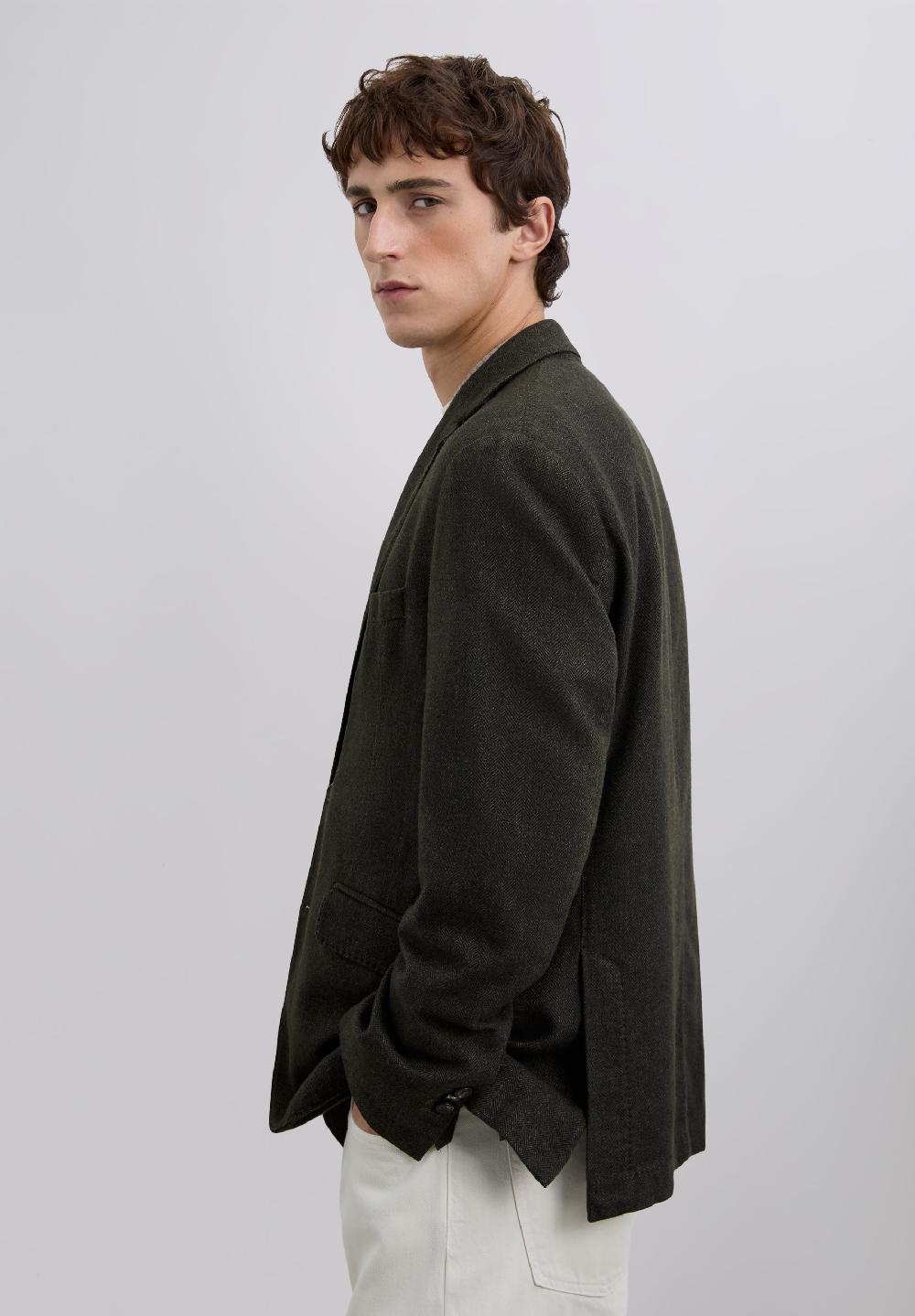 scalpers HERRINGBONE WOOL BLAZER DARK KHAKI
