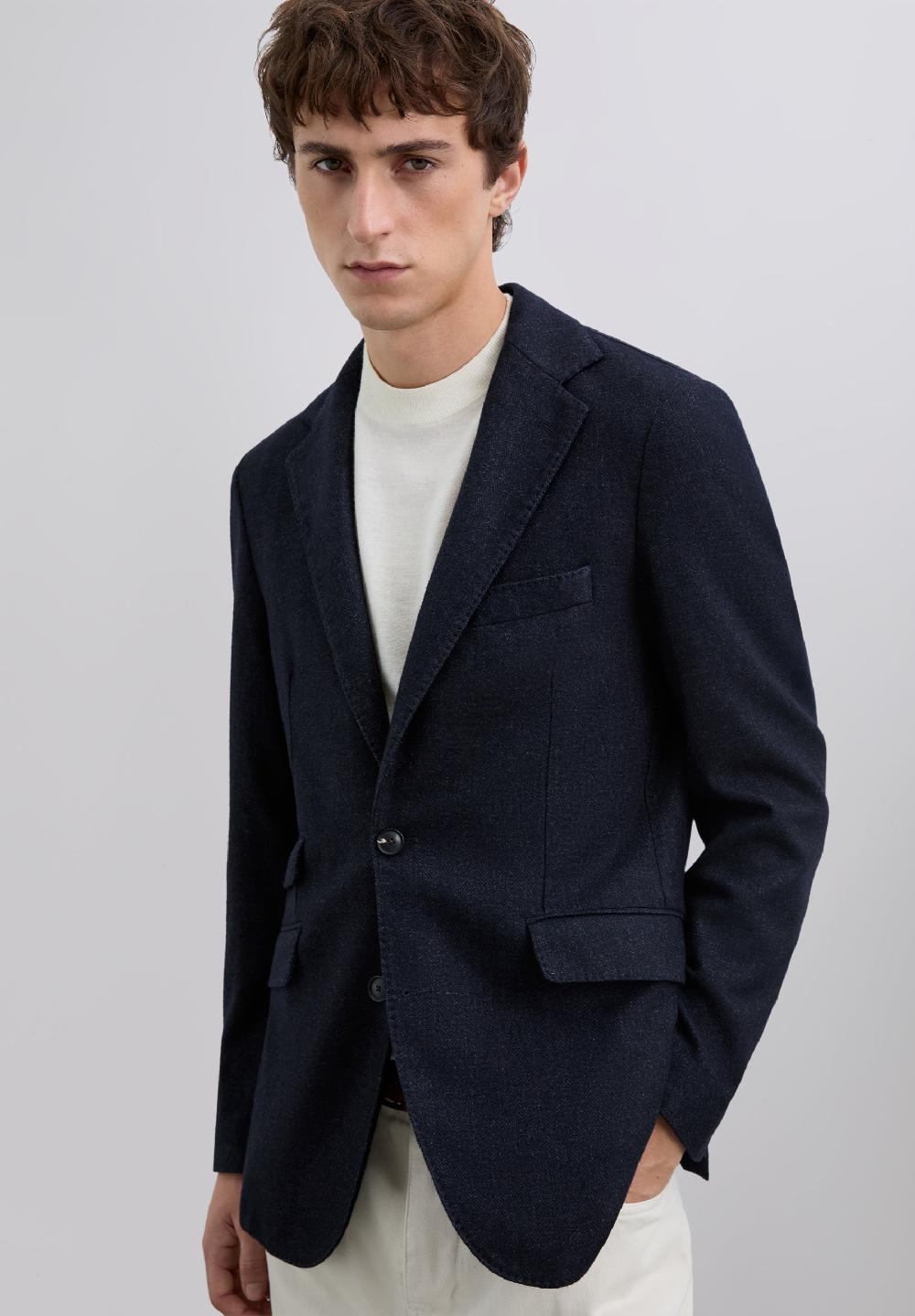 Scalpers HERRINGBONE WOOL BLAZER NAVY