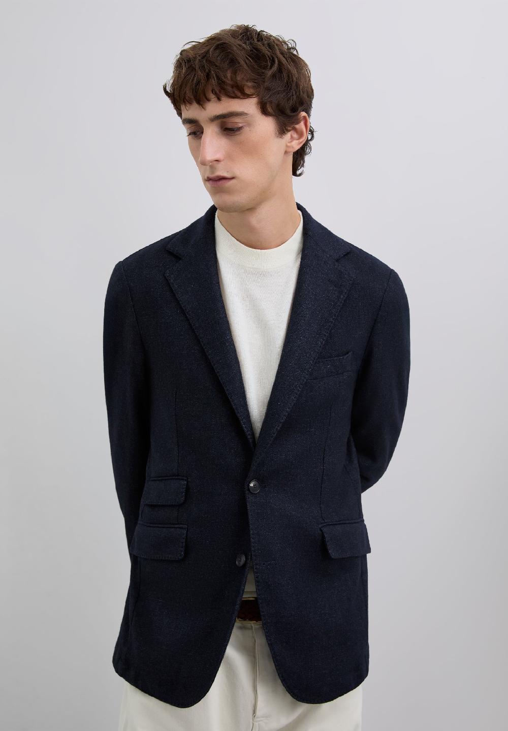 Scalpers HERRINGBONE WOOL BLAZER NAVY