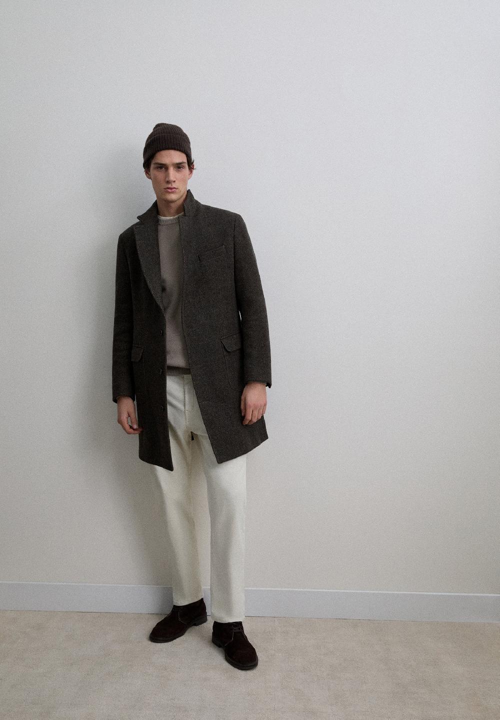 Scalpers HERRINGBONE WOOL COAT BROWN