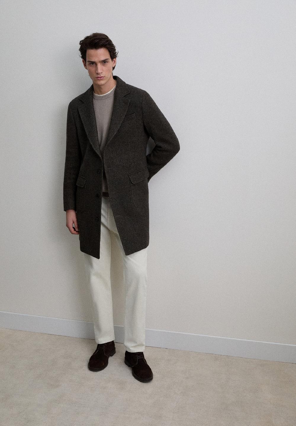 Scalpers HERRINGBONE WOOL COAT BROWN