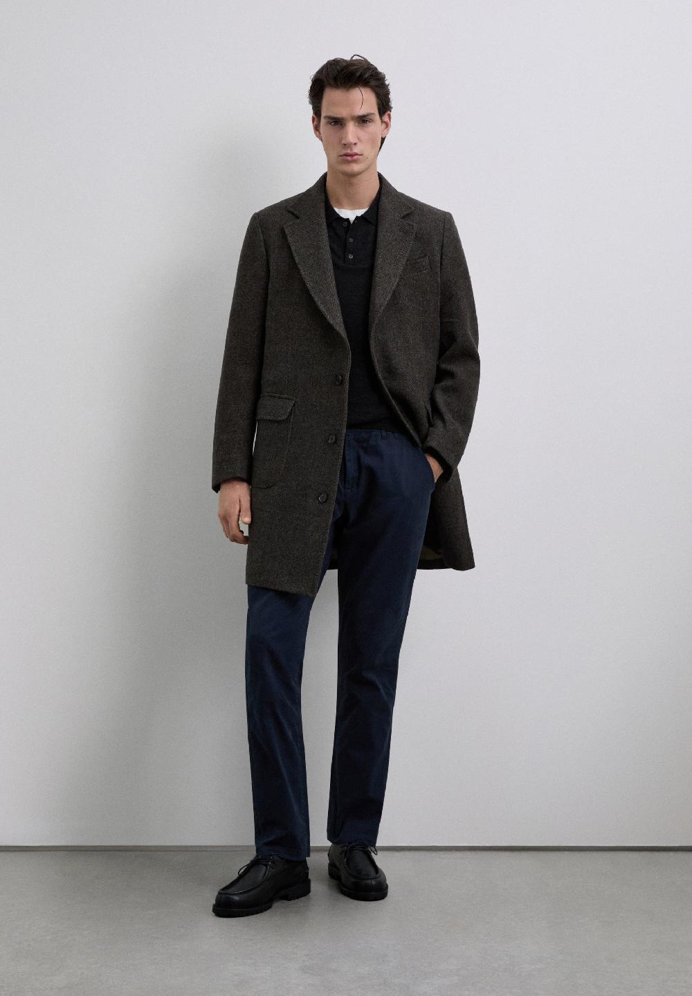 Scalpers HERRINGBONE WOOL COAT BROWN