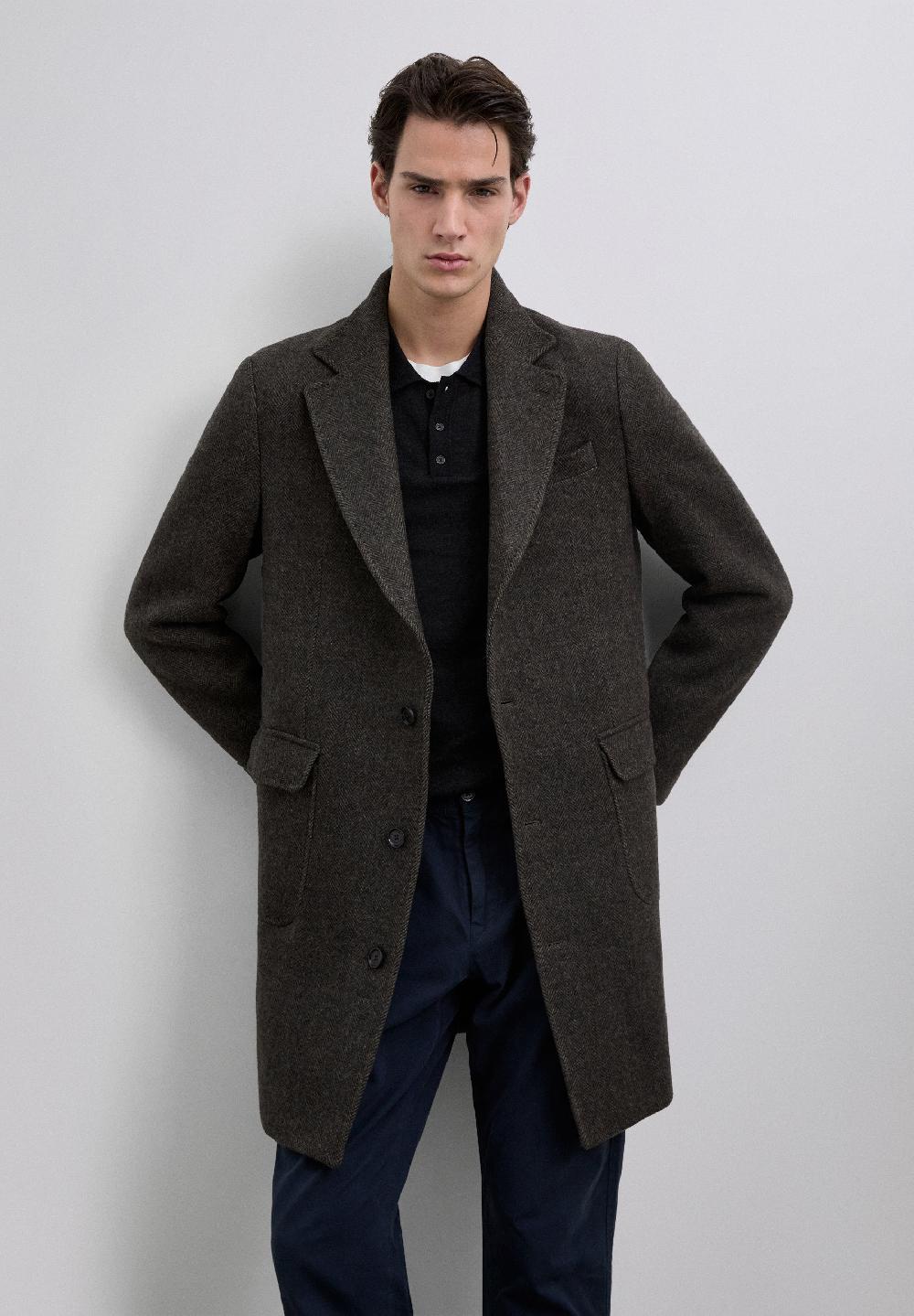 Scalpers HERRINGBONE WOOL COAT BROWN