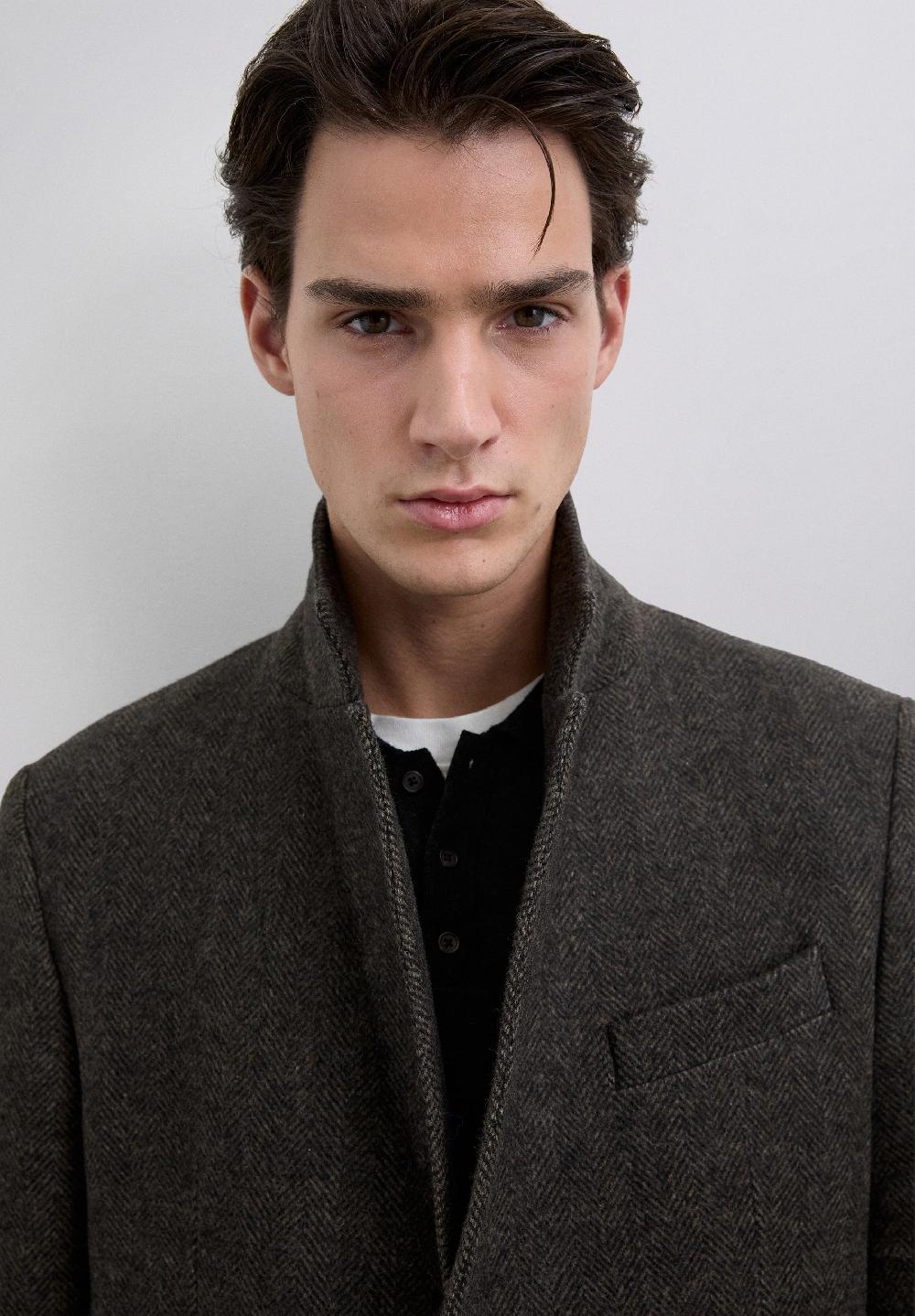 Scalpers HERRINGBONE WOOL COAT BROWN