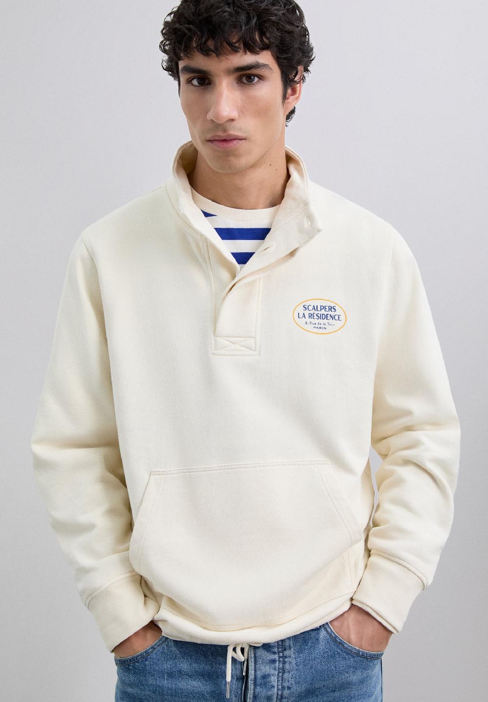 Scalpers HIGH COLLAR LOGO SWEATSHIRT CREAM