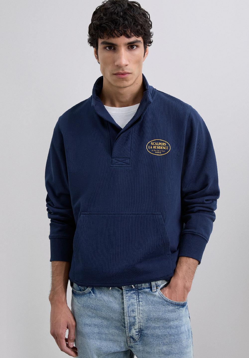 Scalpers HIGH COLLAR LOGO SWEATSHIRT DARK NAVY