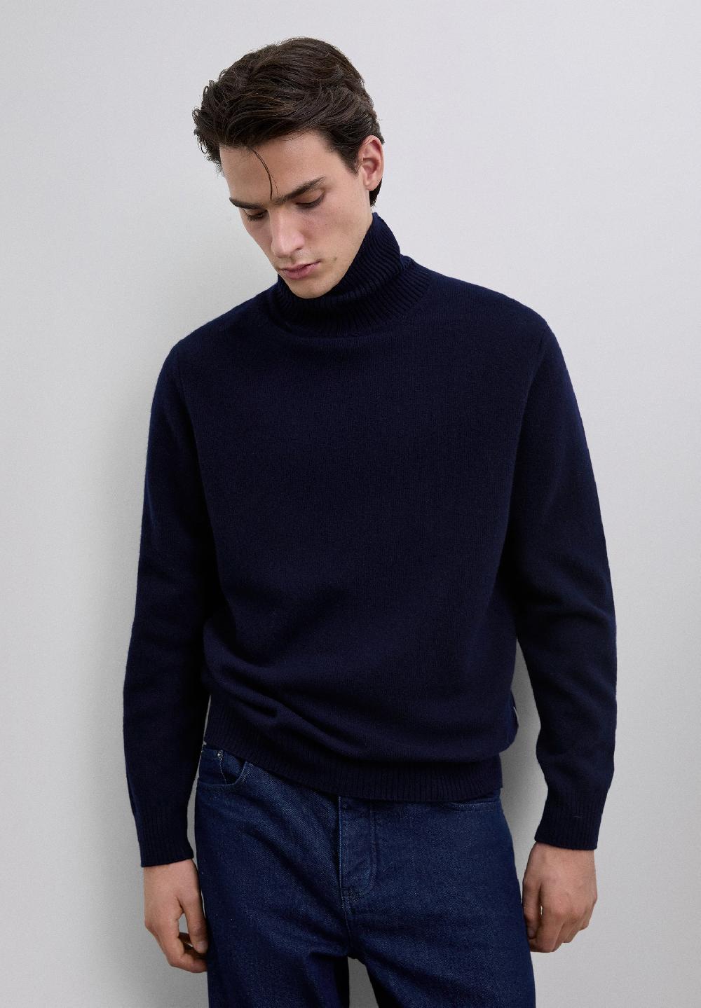 Scalpers HIGH NECK WOOL SWEATER NAVY