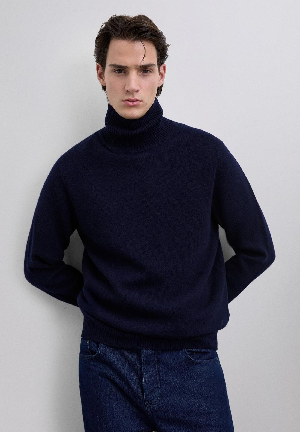 scalpers HIGH NECK WOOL SWEATER NAVY