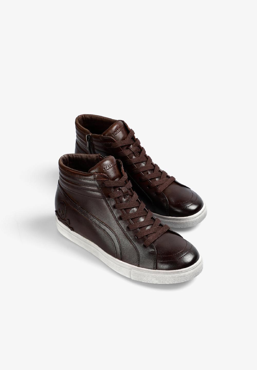 Scalpers HIGH TOP LEATHER SKULL SNEAKERS BROWN