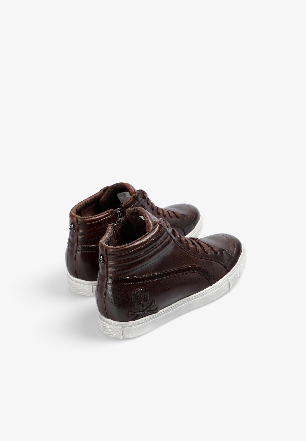 Scalpers HIGH TOP LEATHER SKULL SNEAKERS BROWN