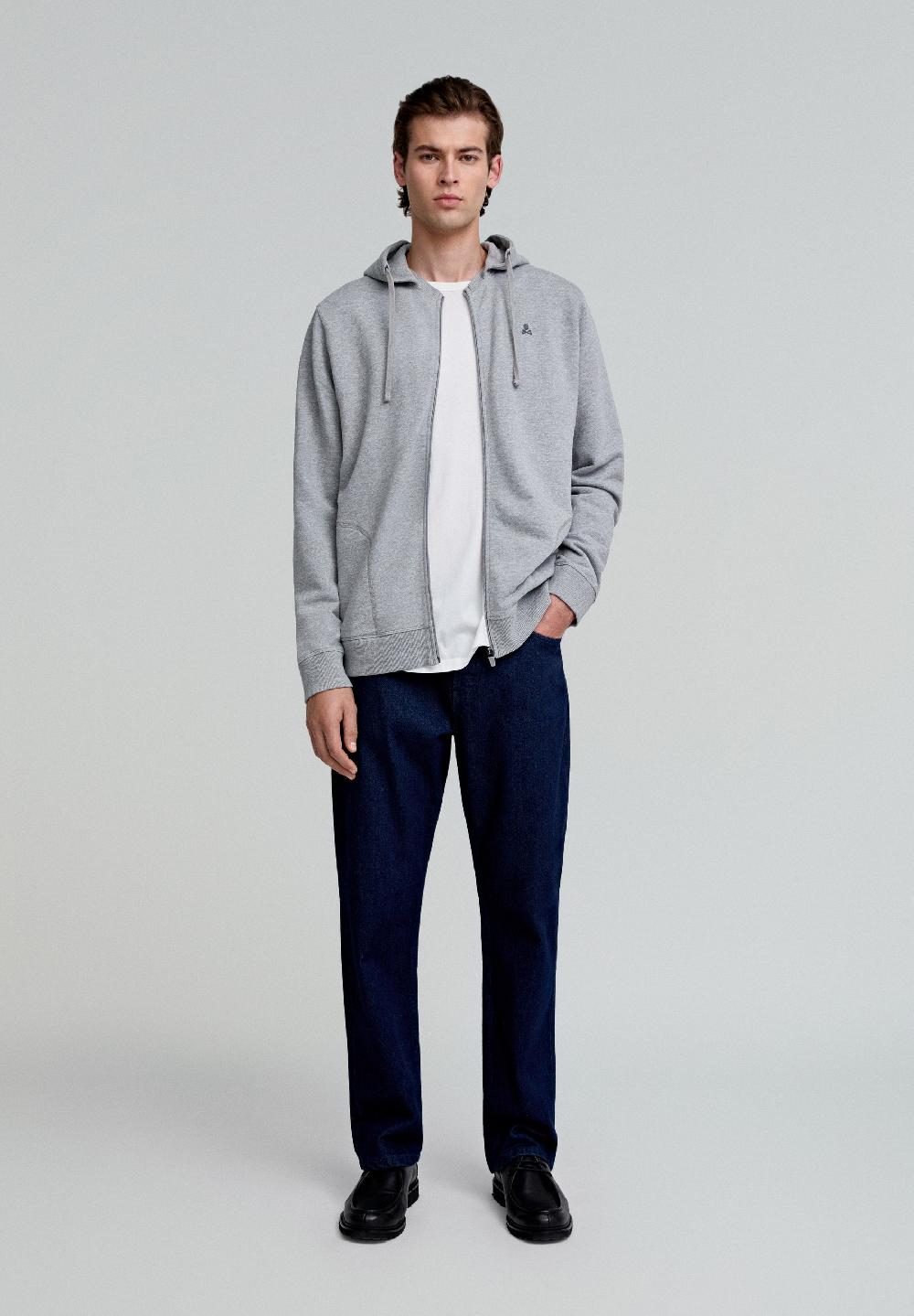 Scalpers HOODIE WITH CONTRAST SKULL GREY MELANGE