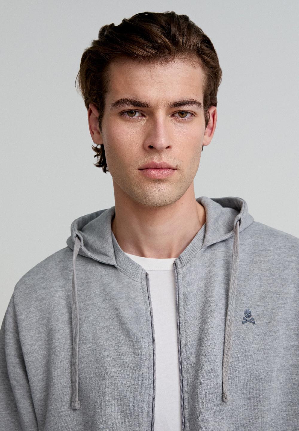 Scalpers HOODIE WITH CONTRAST SKULL GREY MELANGE