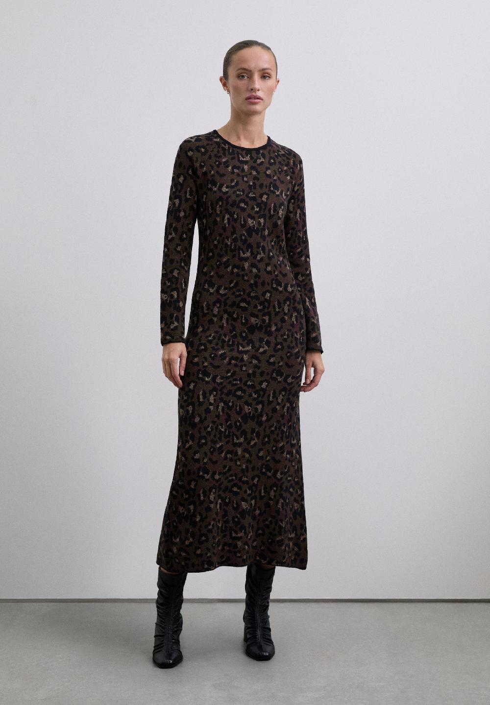 Scalpers JACQUARD KNIT MIDI DRESS ANIMAL PRINT
