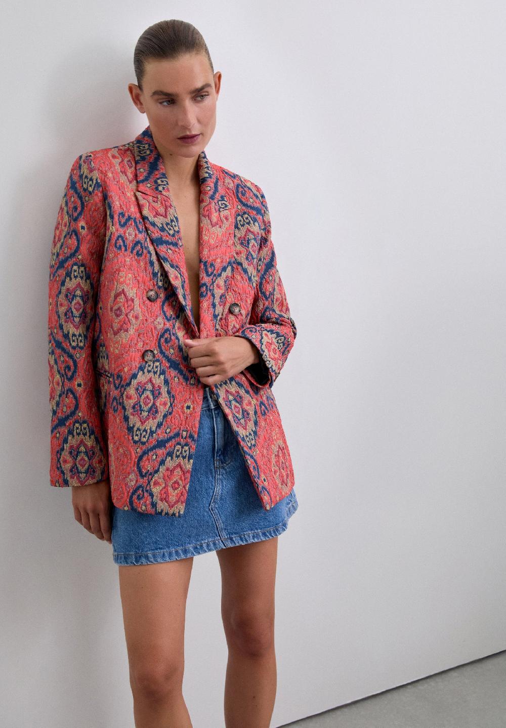 Scalpers JACQUARD PRINT BLAZER CORAL
