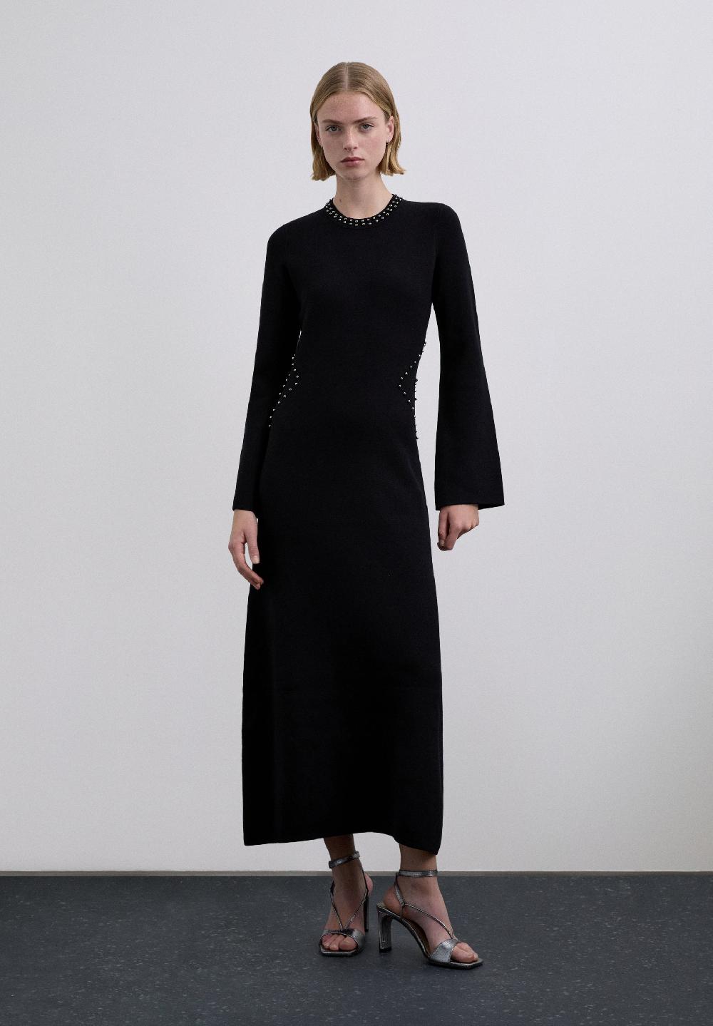 Scalpers KNIT DRESS WITH STUDS AND SLIT BLACK