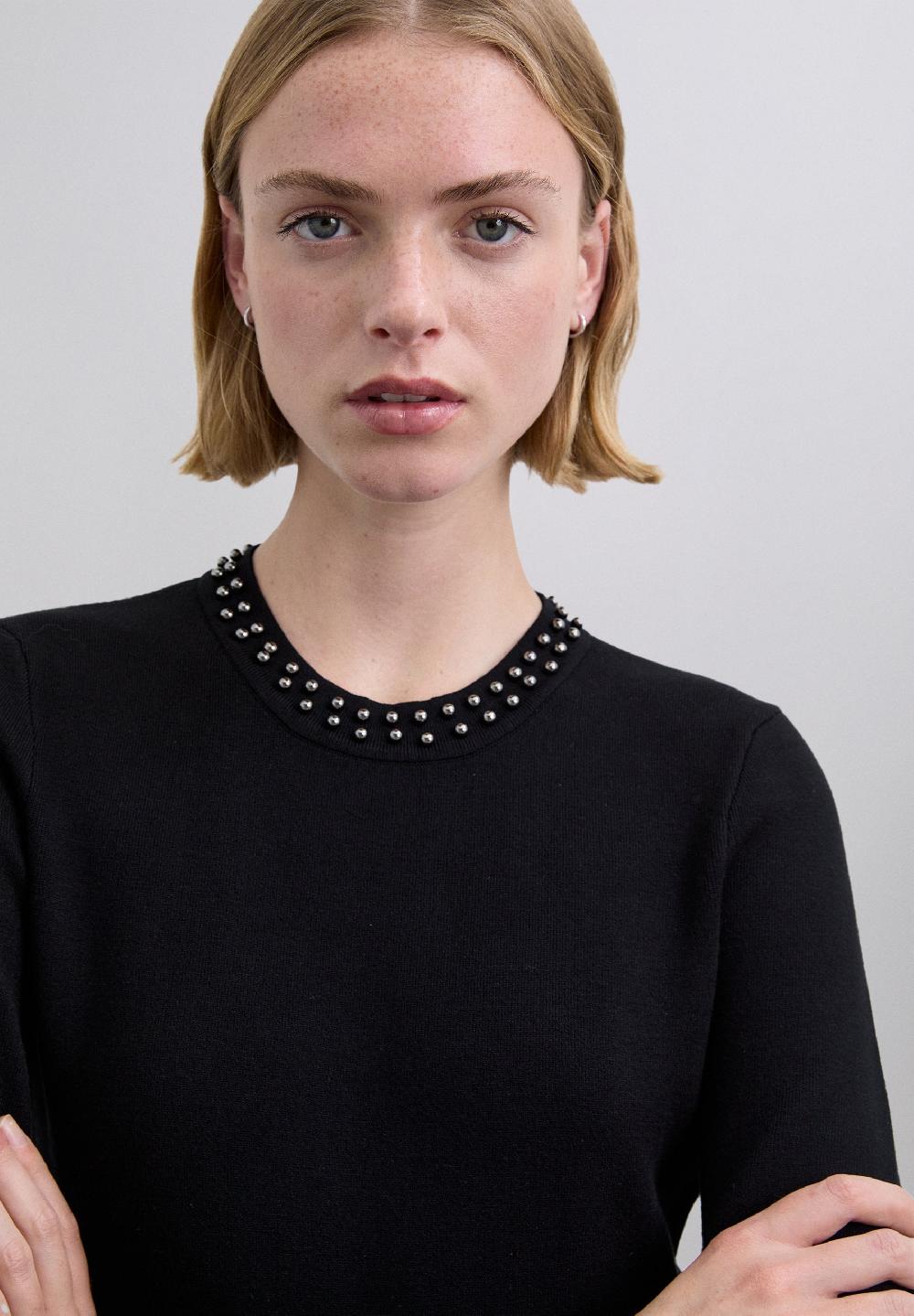 Scalpers KNIT DRESS WITH STUDS AND SLIT BLACK