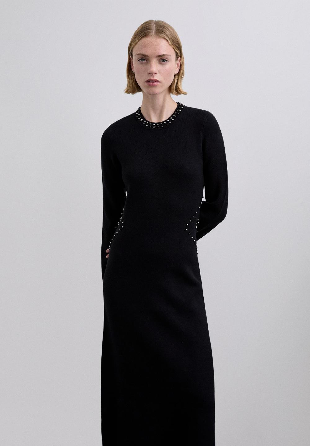 scalpers KNIT DRESS WITH STUDS AND SLIT BLACK