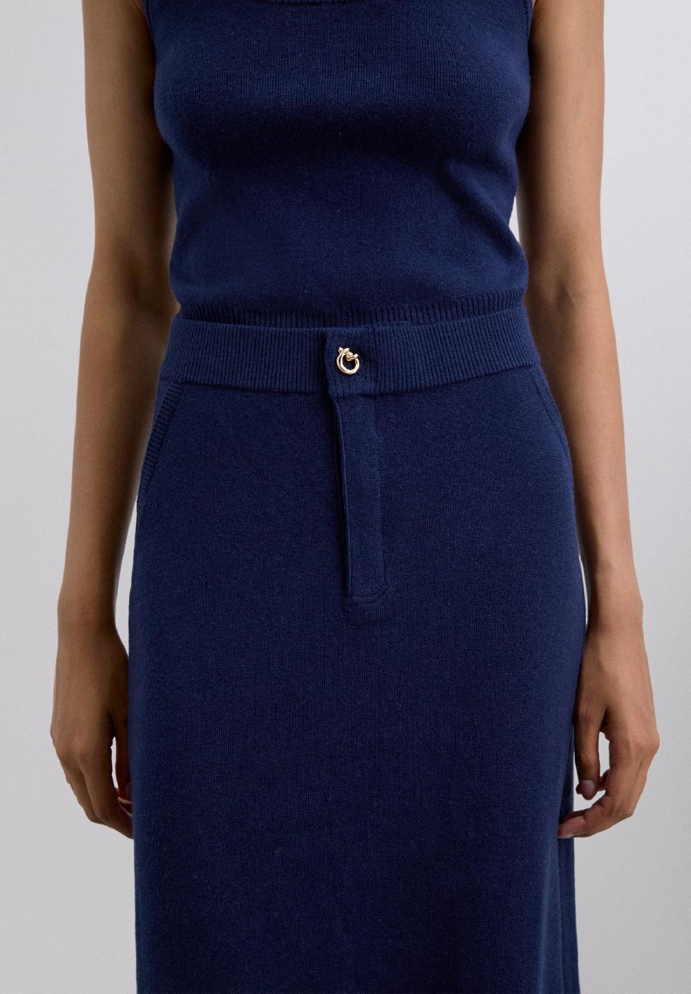 Scalpers KNIT MIDI SKIRT WITH BUTTON NAVY