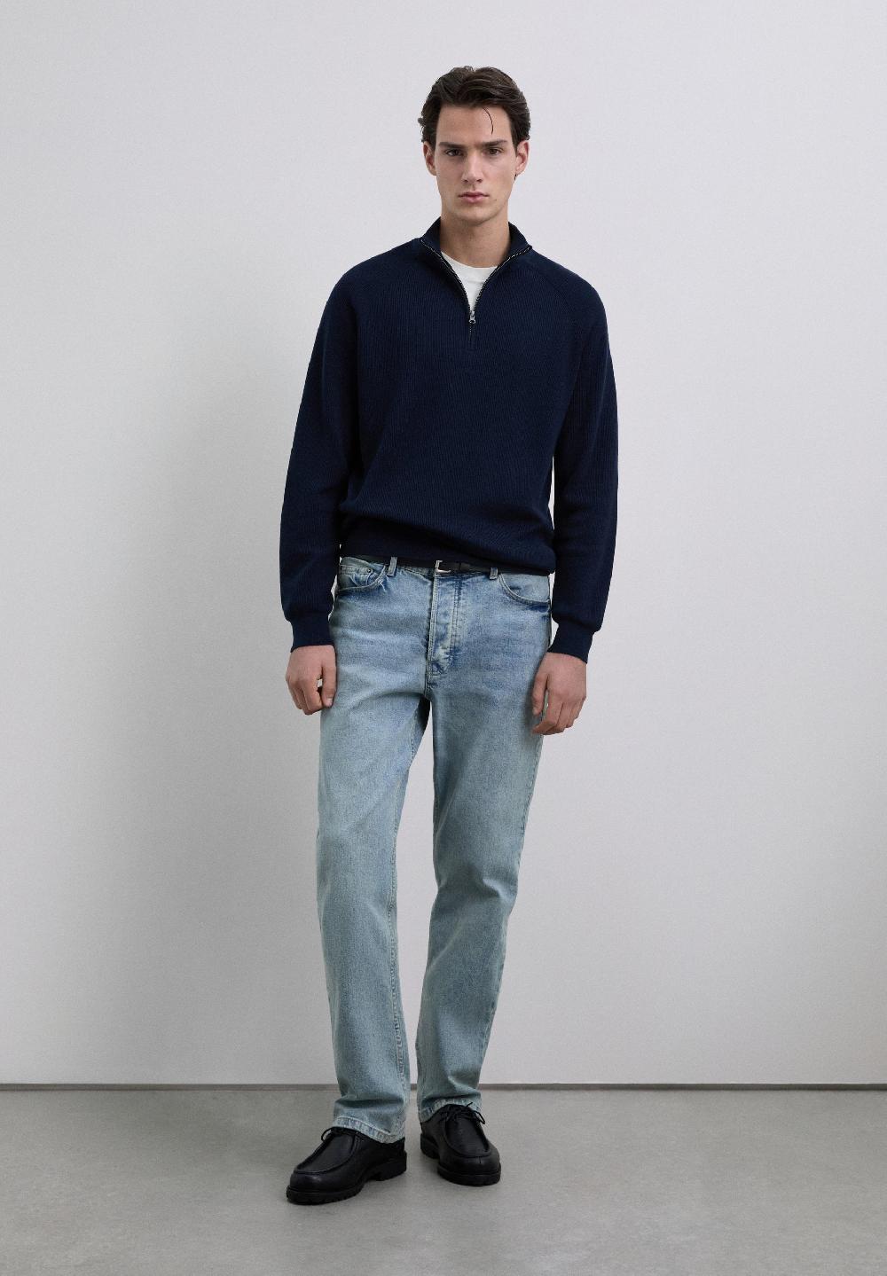 Scalpers KNIT SWEATER WITH ZIP-UP MOCK NECK NAVY