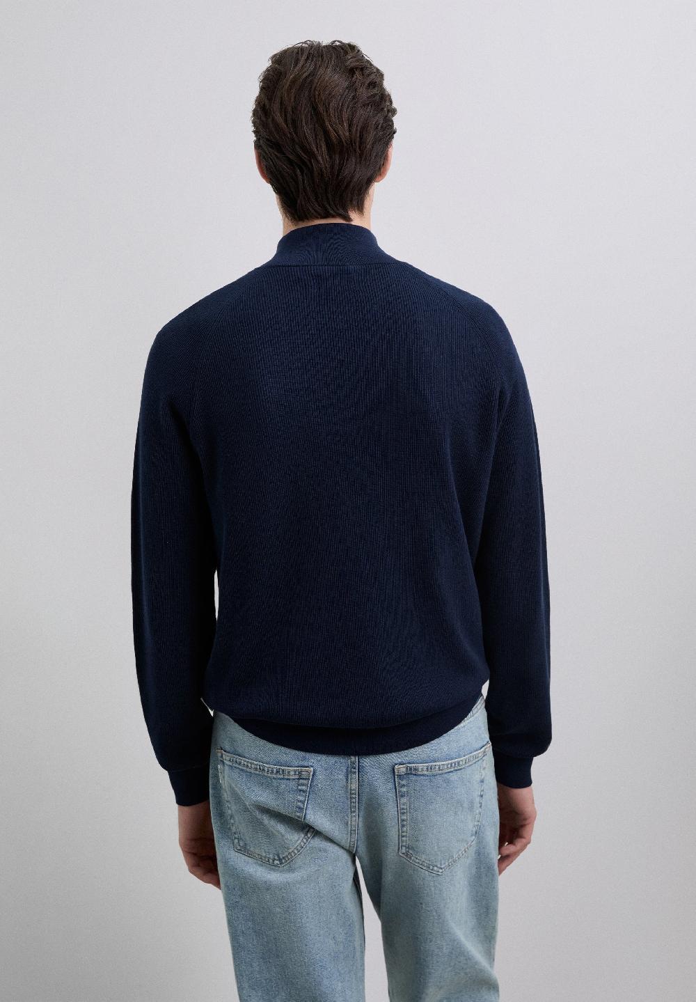 Scalpers KNIT SWEATER WITH ZIP-UP MOCK NECK NAVY