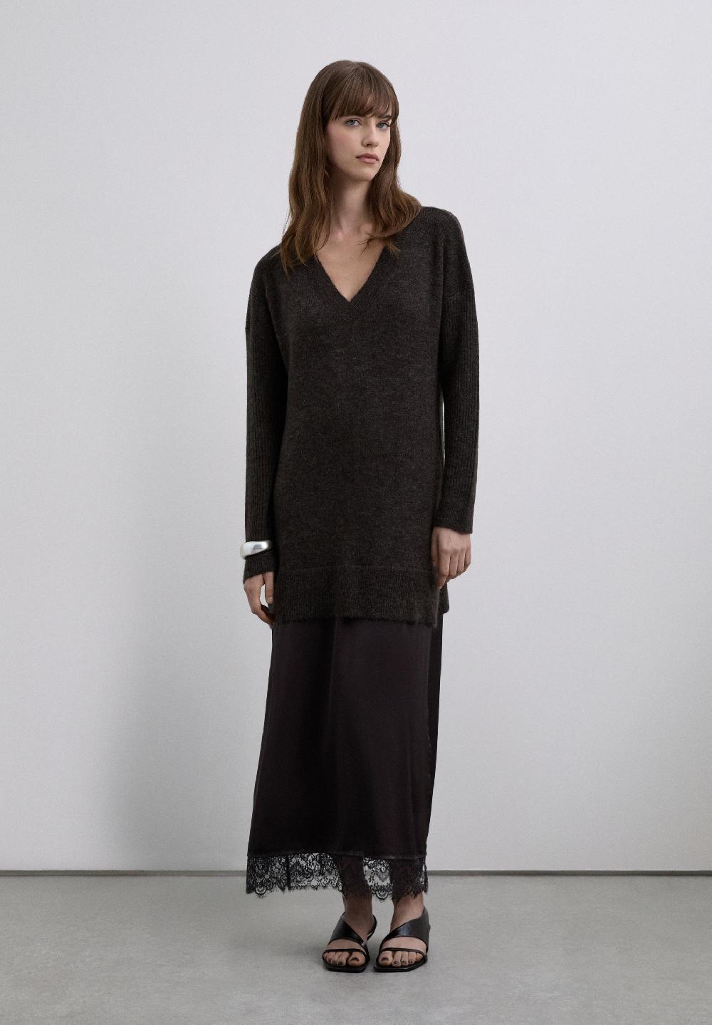 scalpers KNITTED MIDI DRESS WITH CAMI DETAIL BROWN