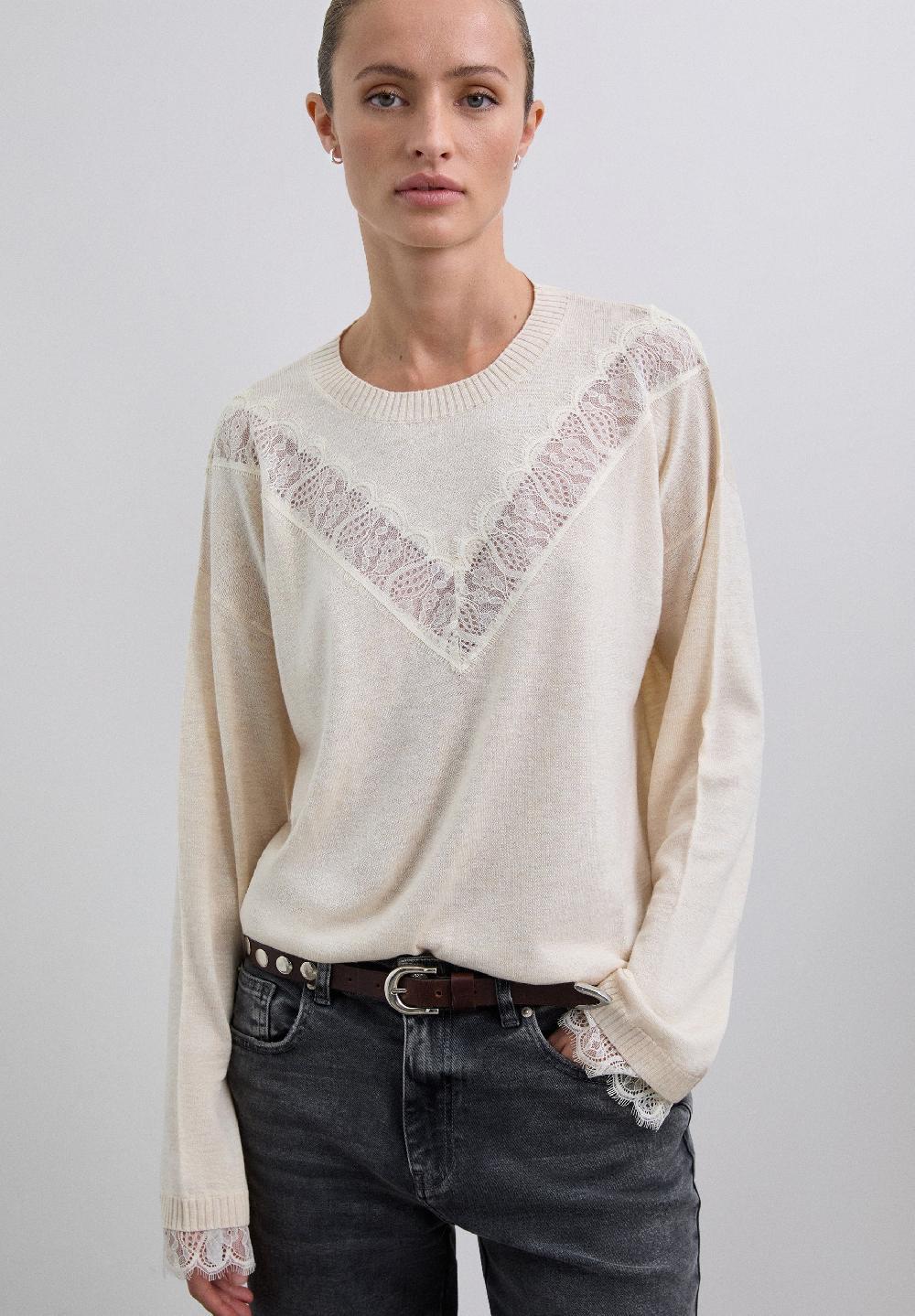 Scalpers LACE DETAIL SWEATER NATURAL