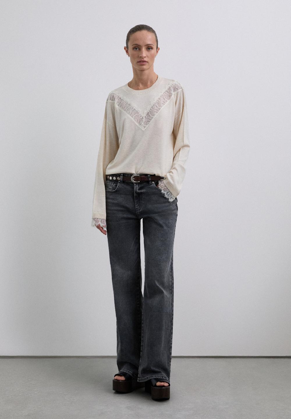 Scalpers LACE DETAIL SWEATER NATURAL