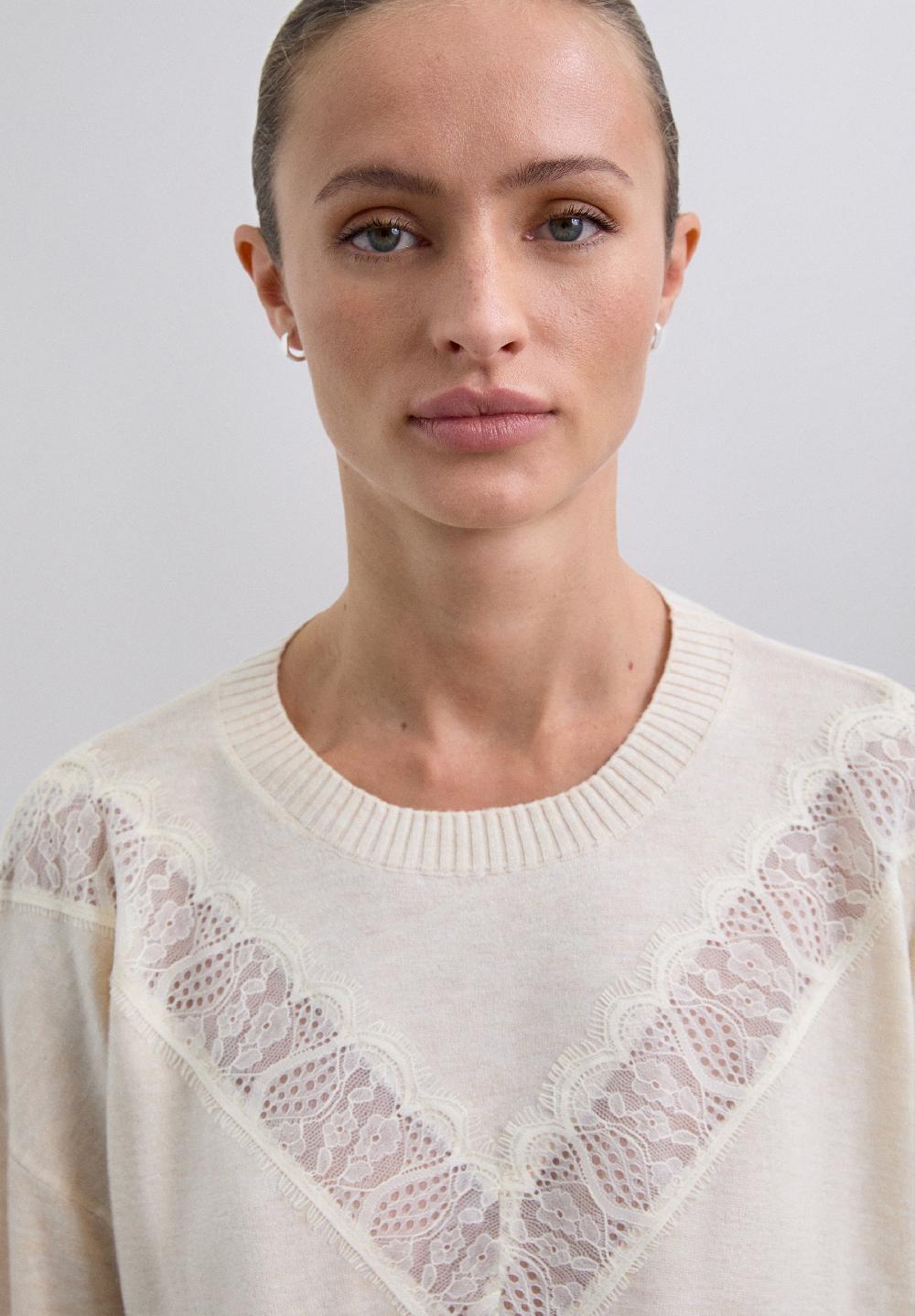 Scalpers LACE DETAIL SWEATER NATURAL