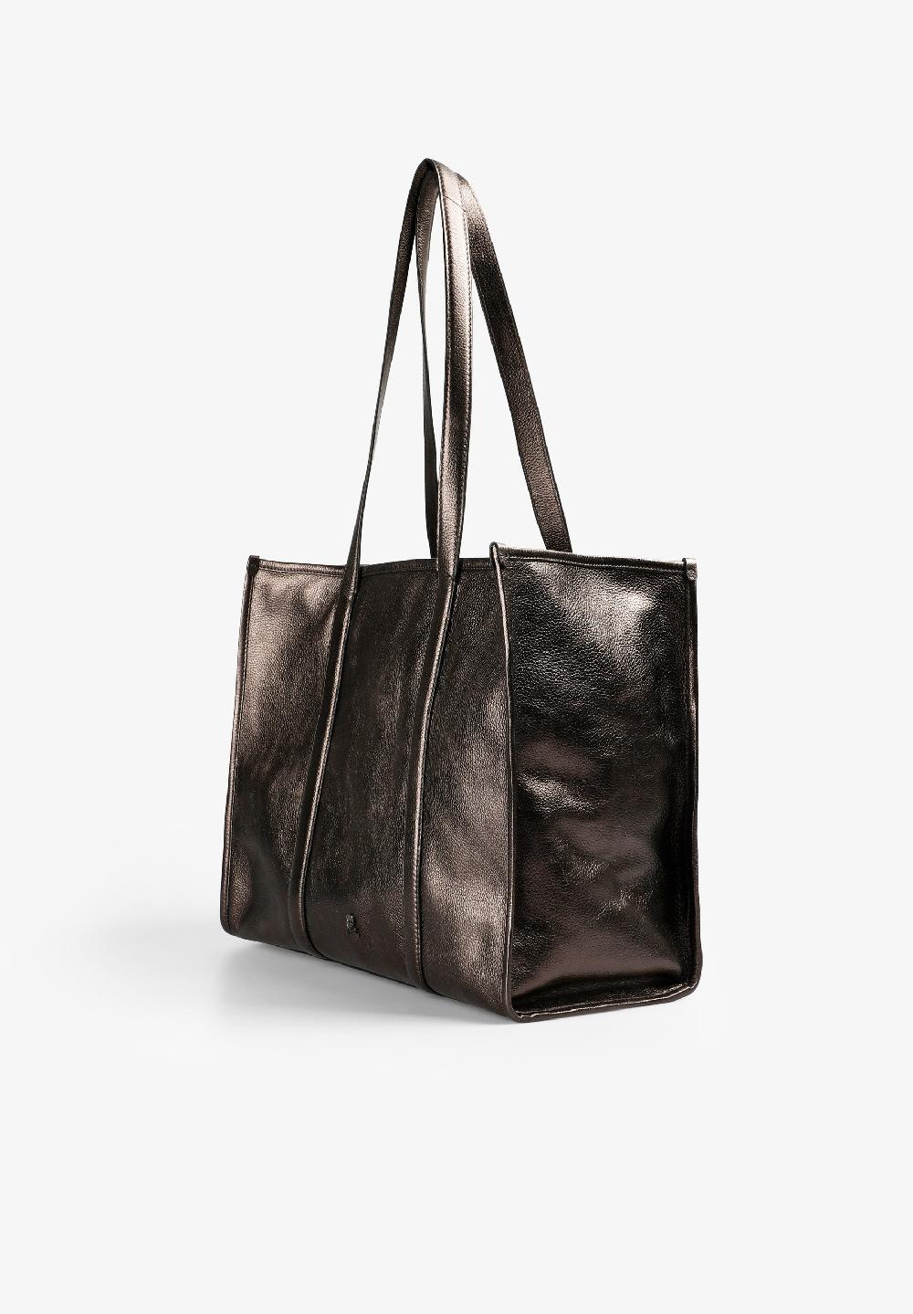 Scalpers LEATHER AND METALLIC TOTE BAG BRONZE