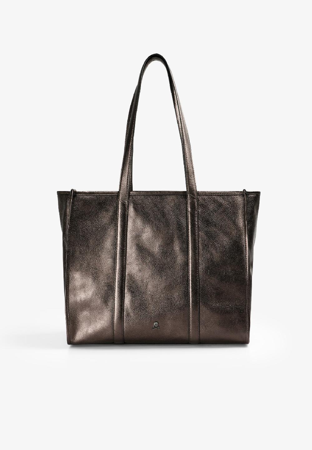 Scalpers LEATHER AND METALLIC TOTE BAG BRONZE