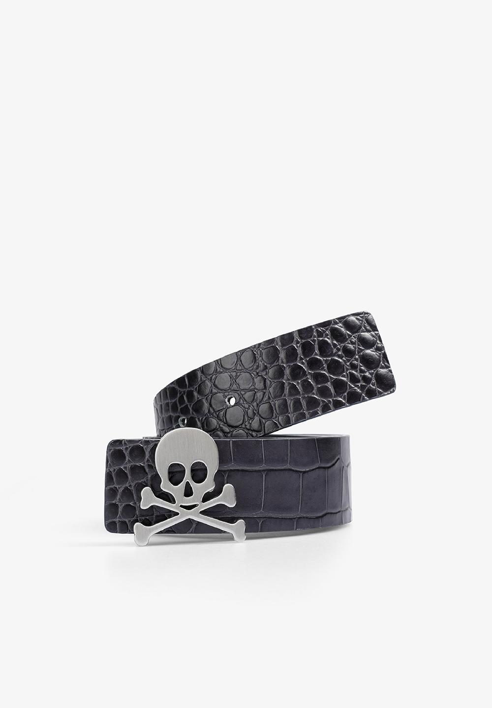 Scalpers LEATHER BELT WITH SKULL DARK GREY