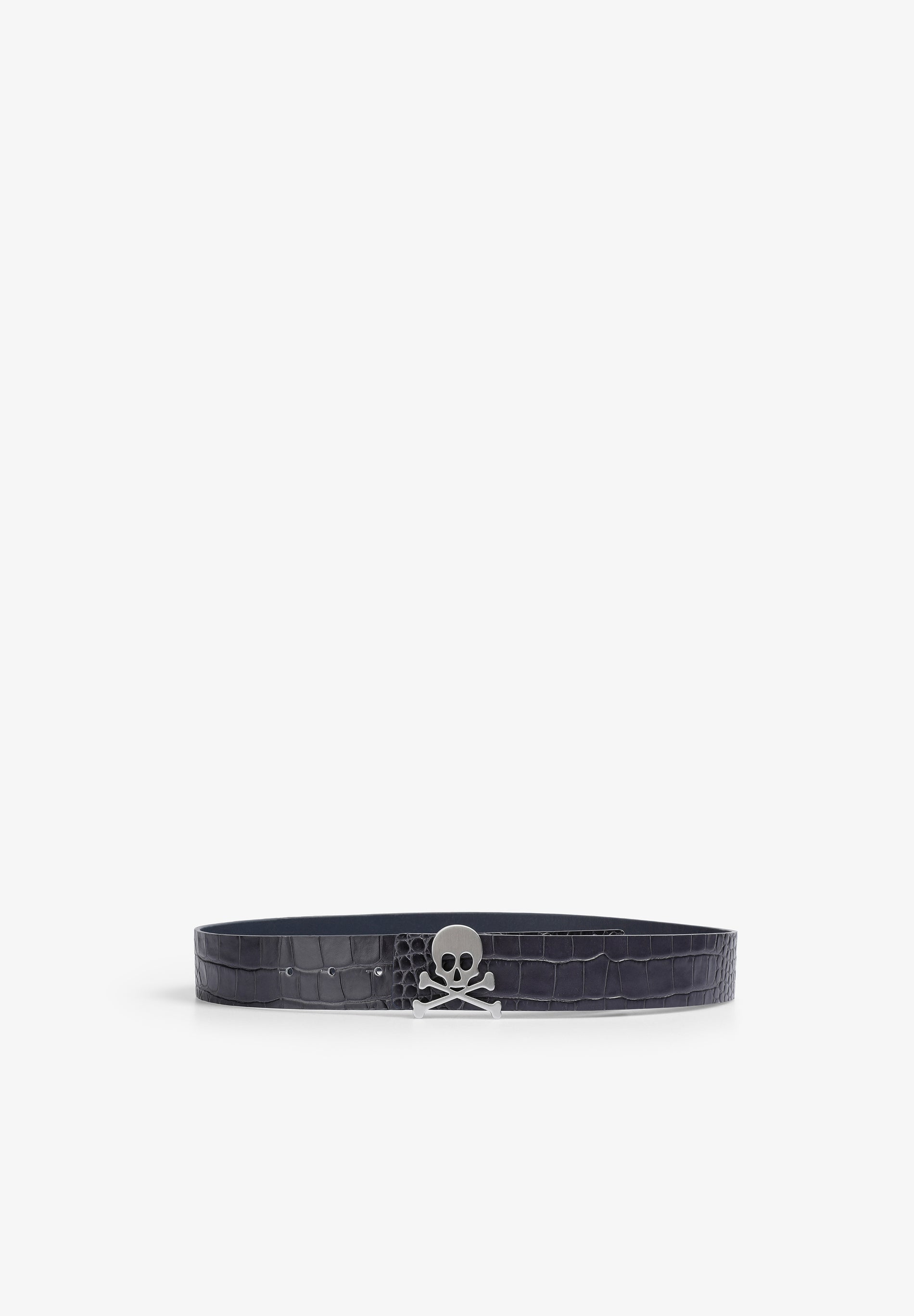 Scalpers LEATHER BELT WITH SKULL DARK GREY