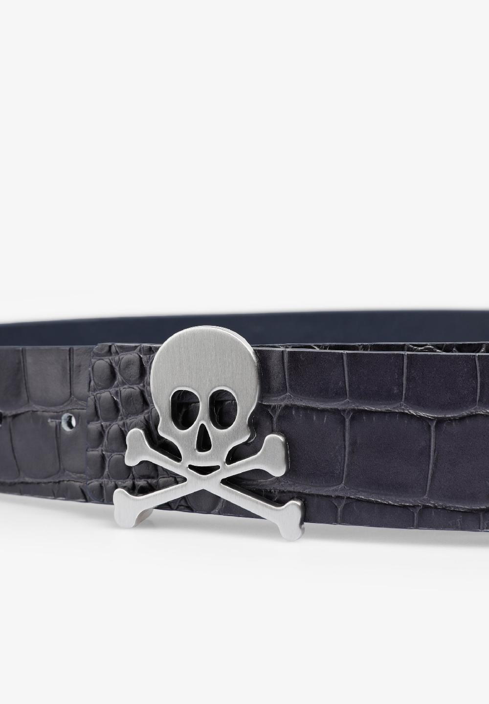 Scalpers LEATHER BELT WITH SKULL DARK GREY