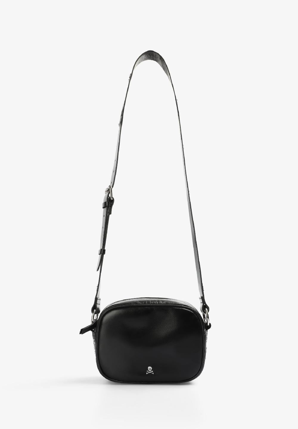 Scalpers LEATHER CROSSBODY BAG WITH SKULL BLACK