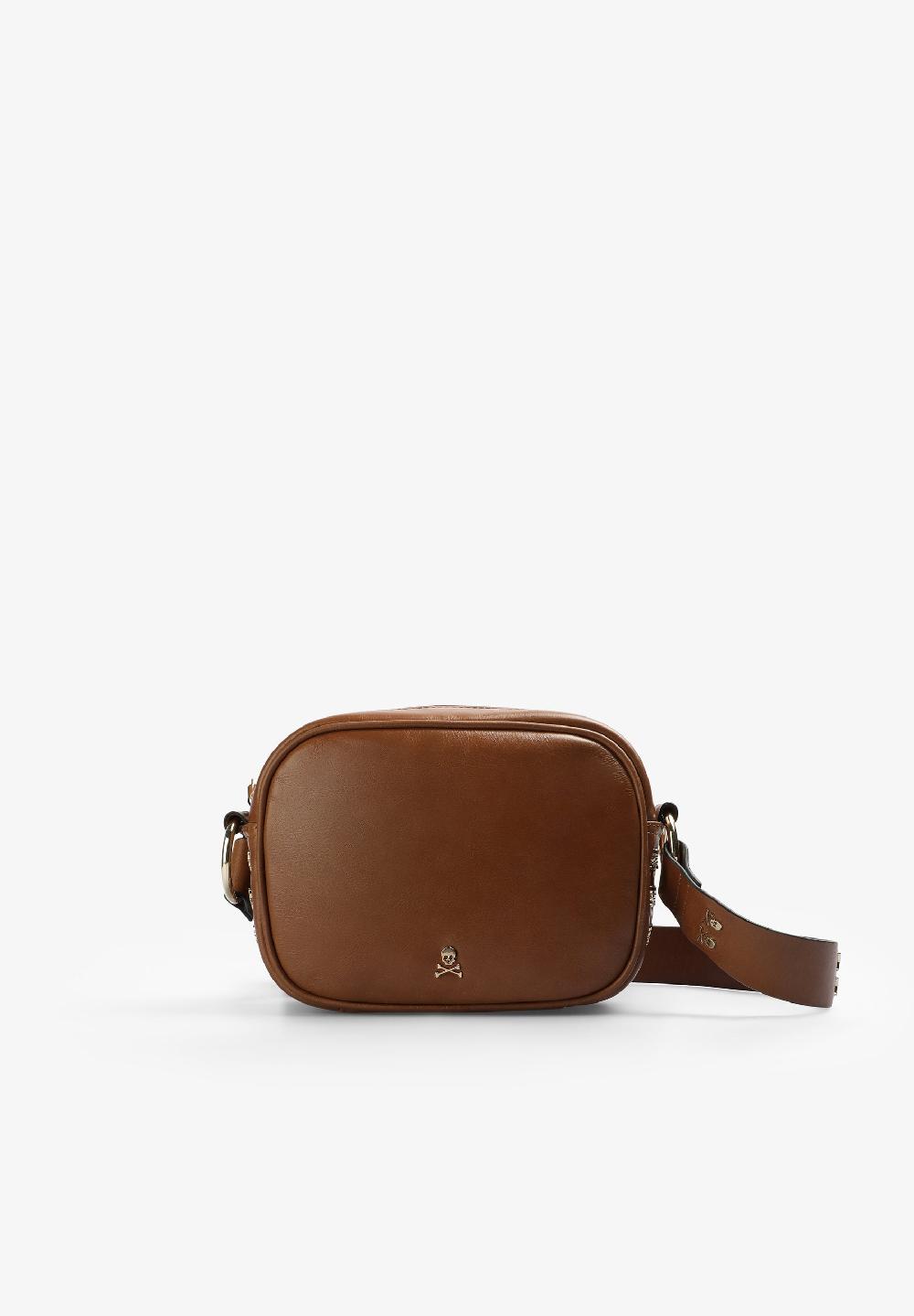 Scalpers LEATHER CROSSBODY BAG WITH SKULL CAMEL