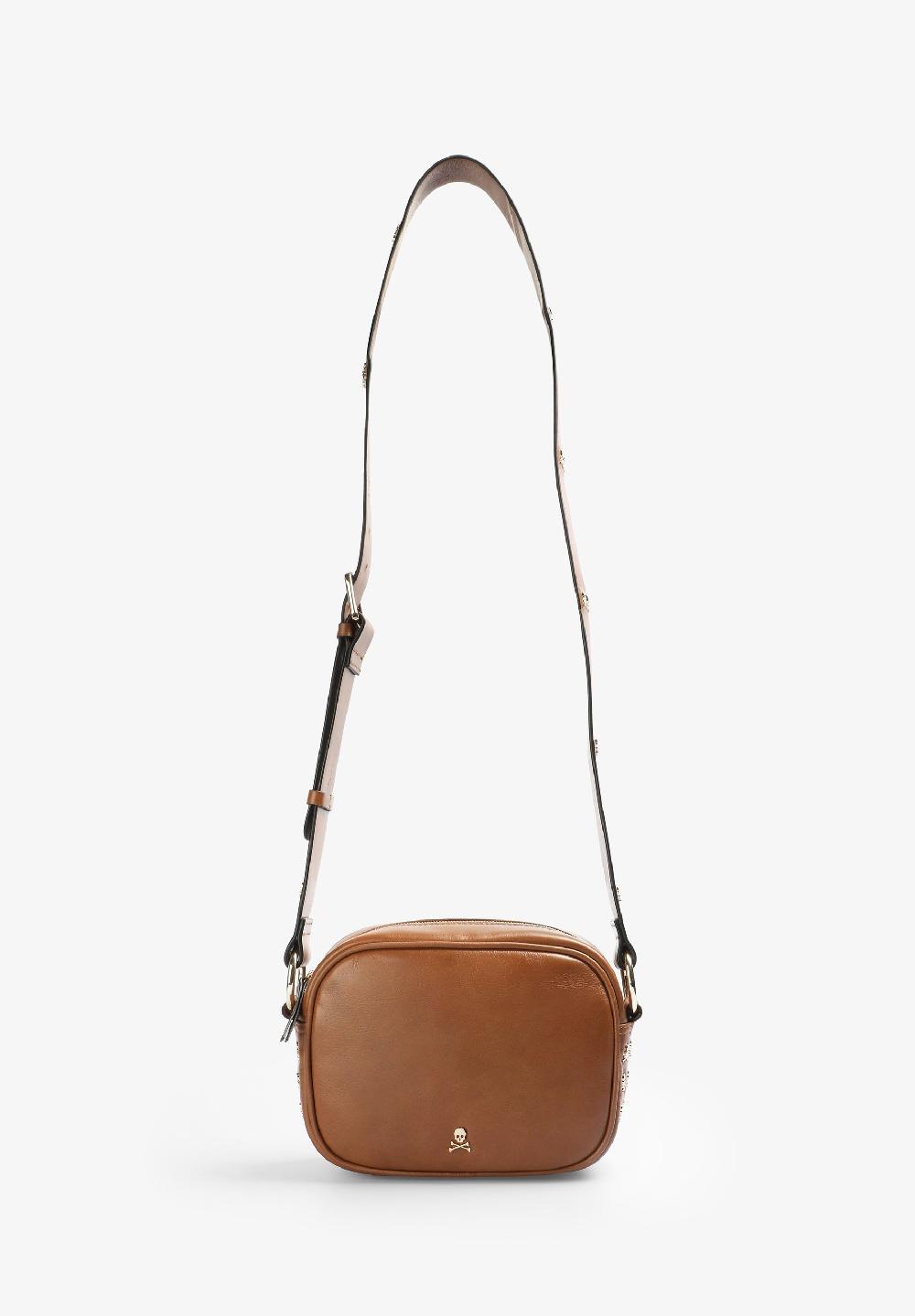 Scalpers LEATHER CROSSBODY BAG WITH SKULL CAMEL