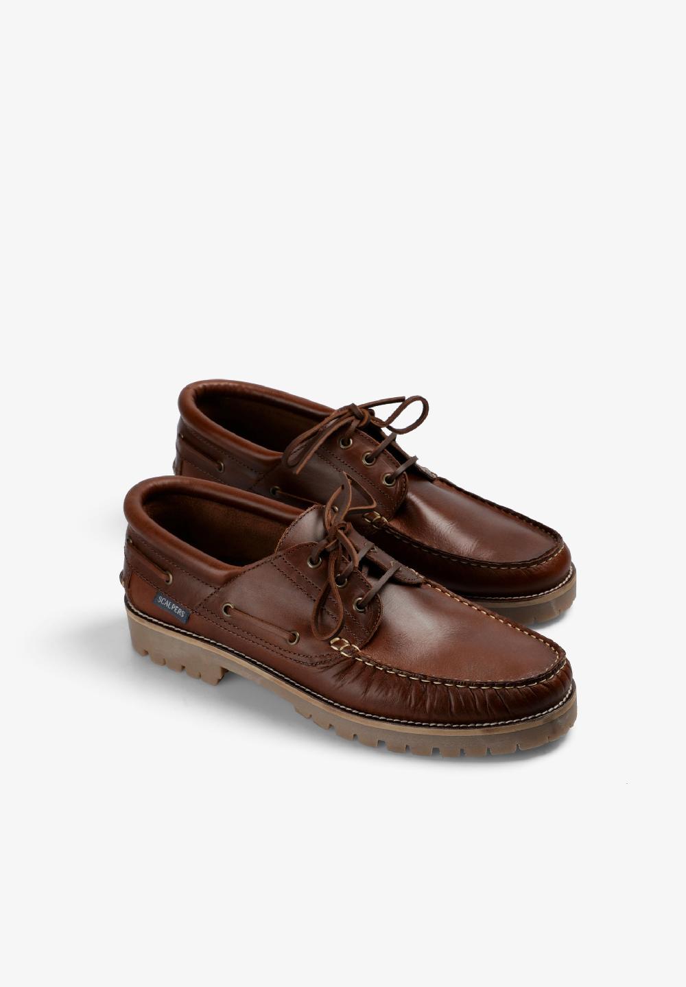 Scalpers LEATHER DECK SHOES WITH TRACK SOLES BROWN