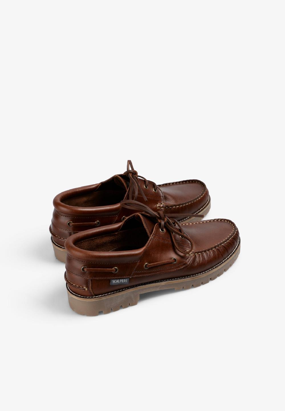 Scalpers LEATHER DECK SHOES WITH TRACK SOLES BROWN