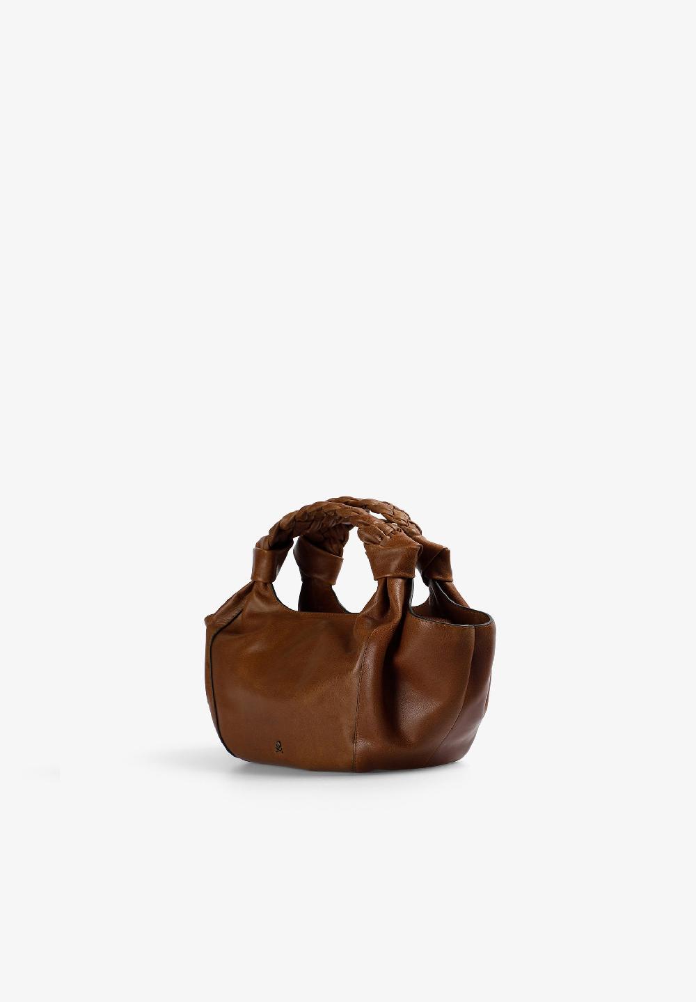 Scalpers LEATHER HANDBAG WITH BRAIDED HANDLE BROWN