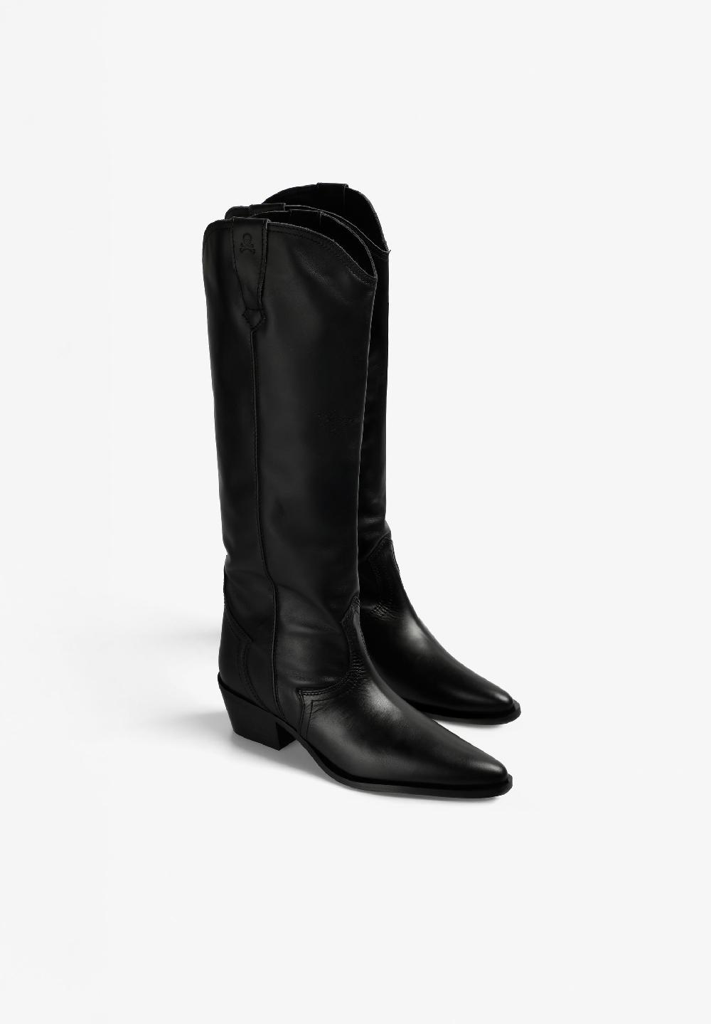 Scalpers LEATHER KNEE-HIGH COWBOY BOOTS BLACK