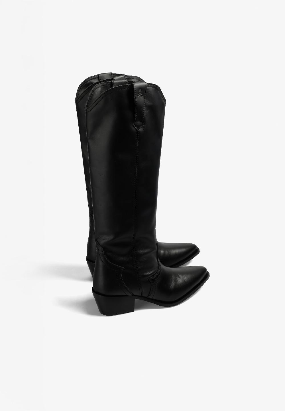 Scalpers LEATHER KNEE-HIGH COWBOY BOOTS BLACK