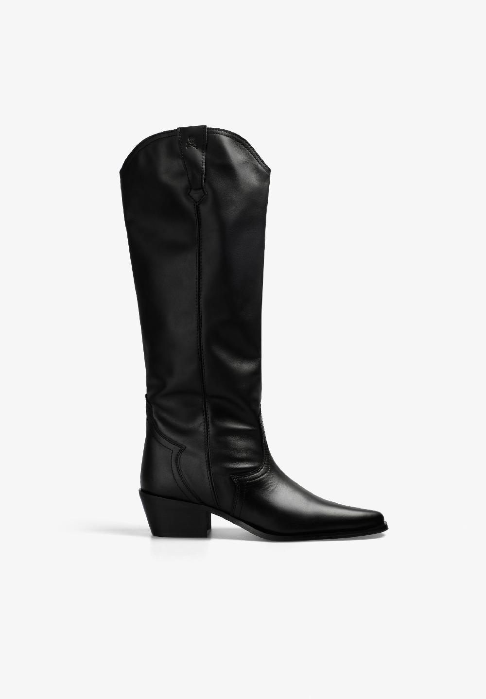 scalpers LEATHER KNEE-HIGH COWBOY BOOTS BLACK