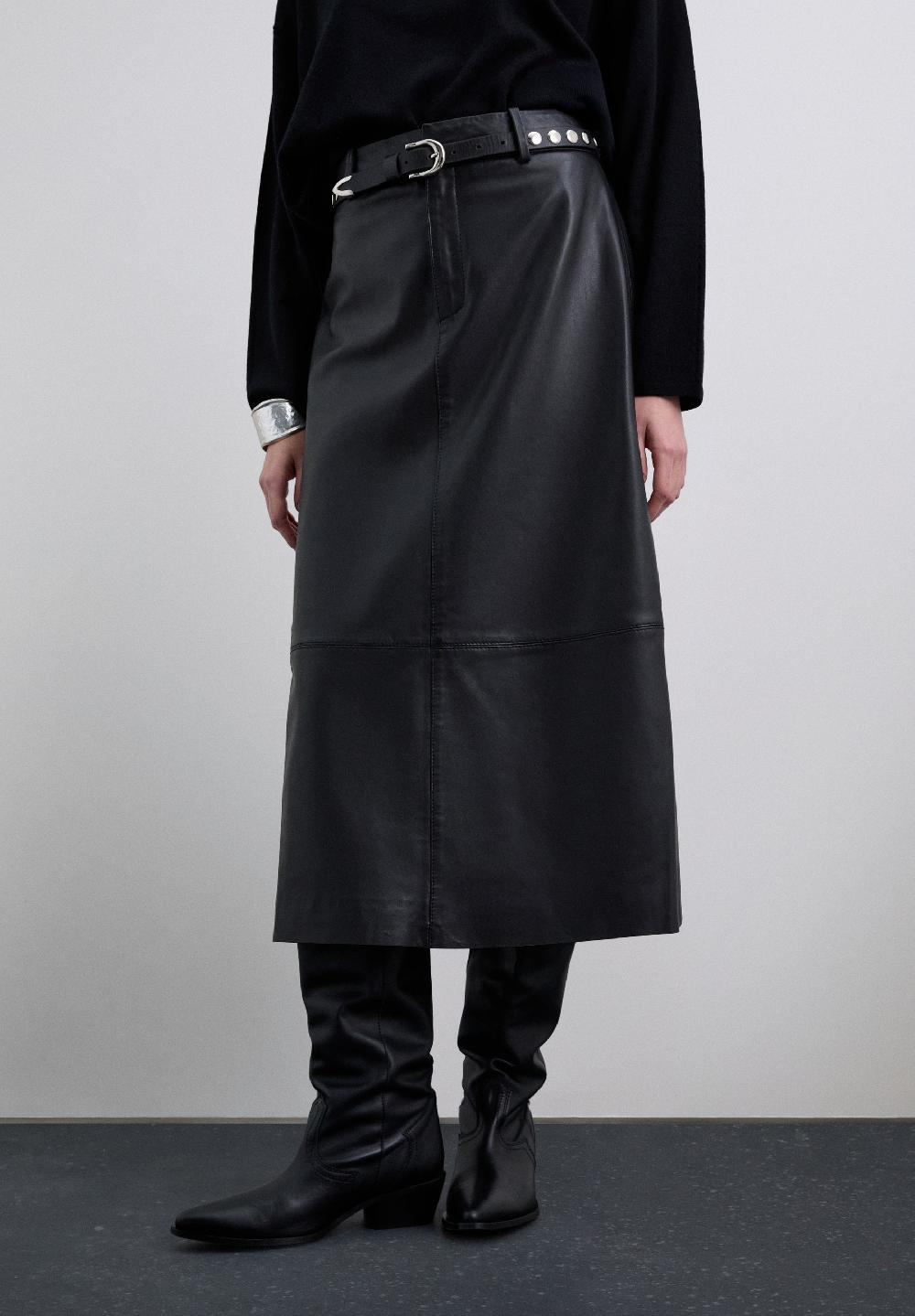 Scalpers LEATHER MIDI SKIRT BLACK