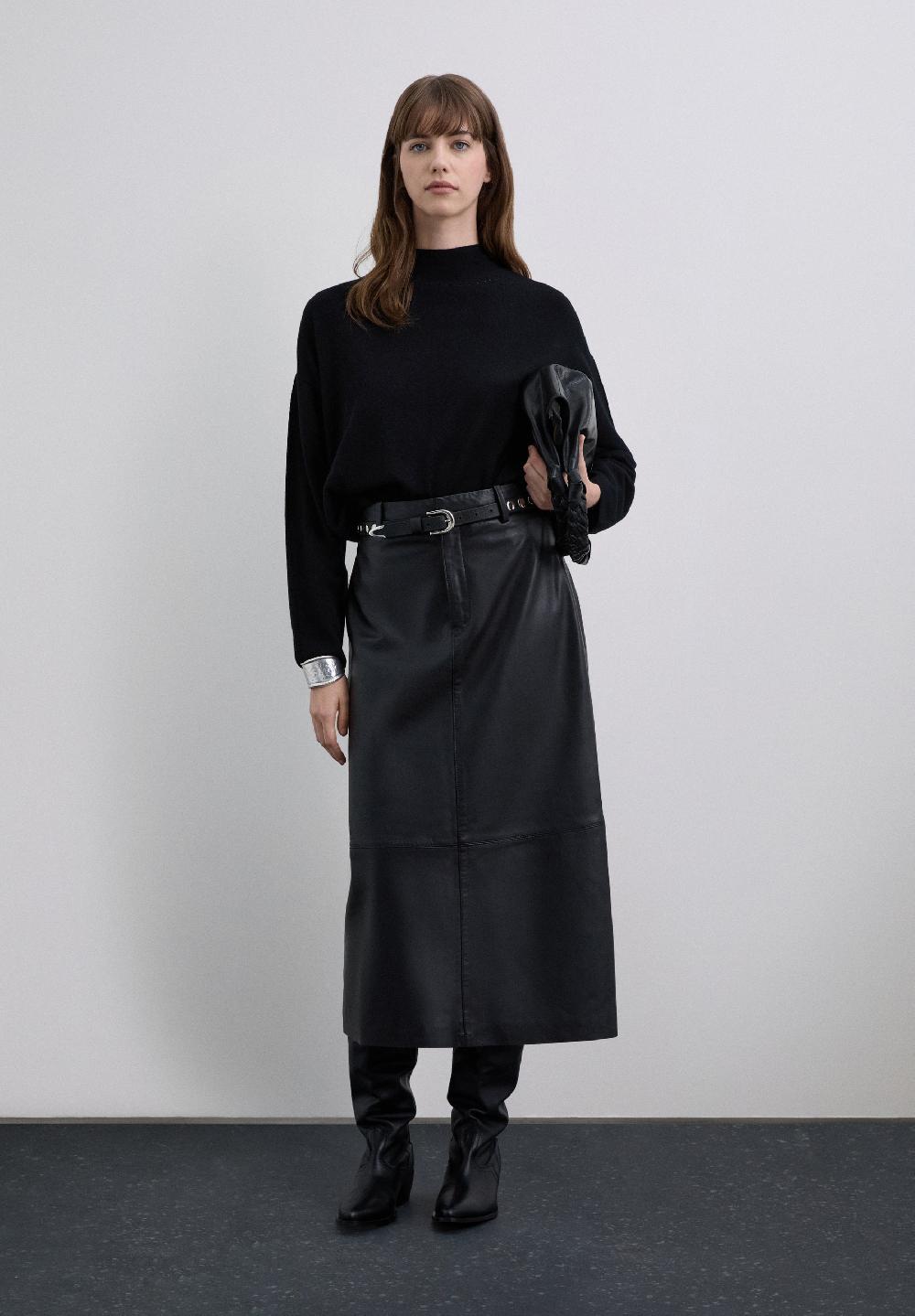scalpers LEATHER MIDI SKIRT BLACK