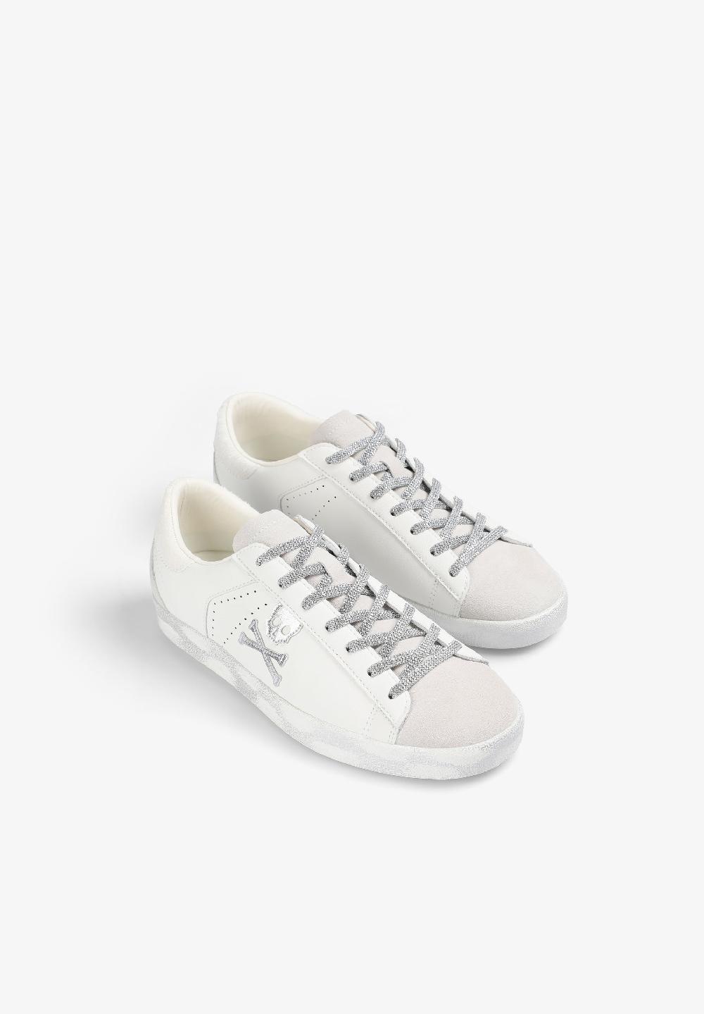 Scalpers LEATHER SKULL SNEAKERS OFF WHITE/SILVER