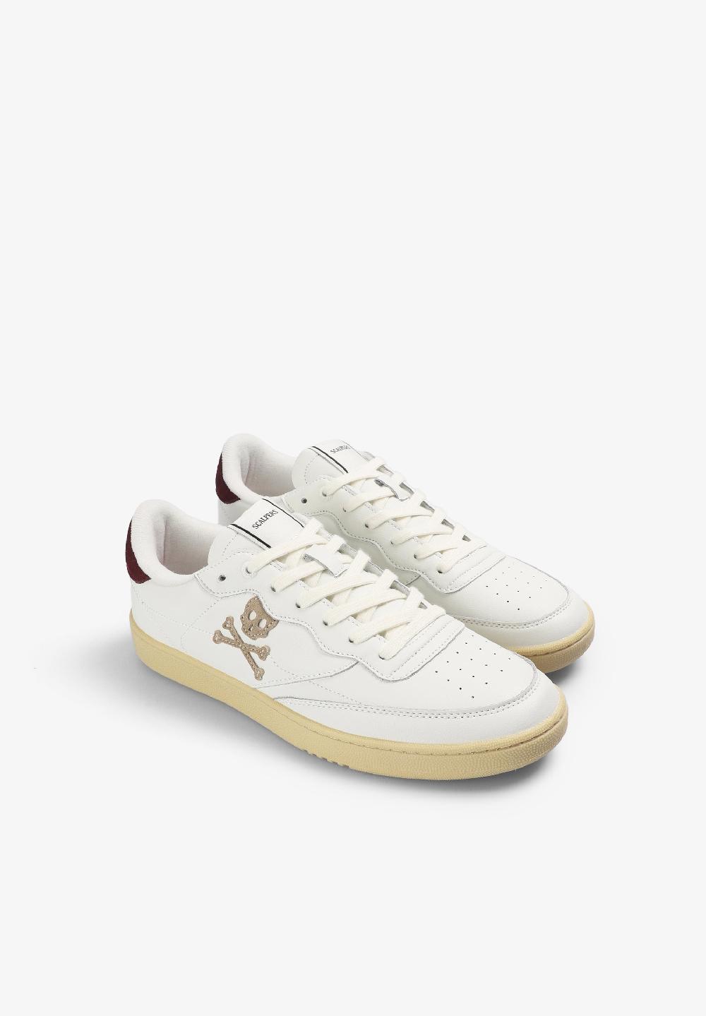 Scalpers LEATHER SKULL SNEAKERS WHITE/BURGUNDY