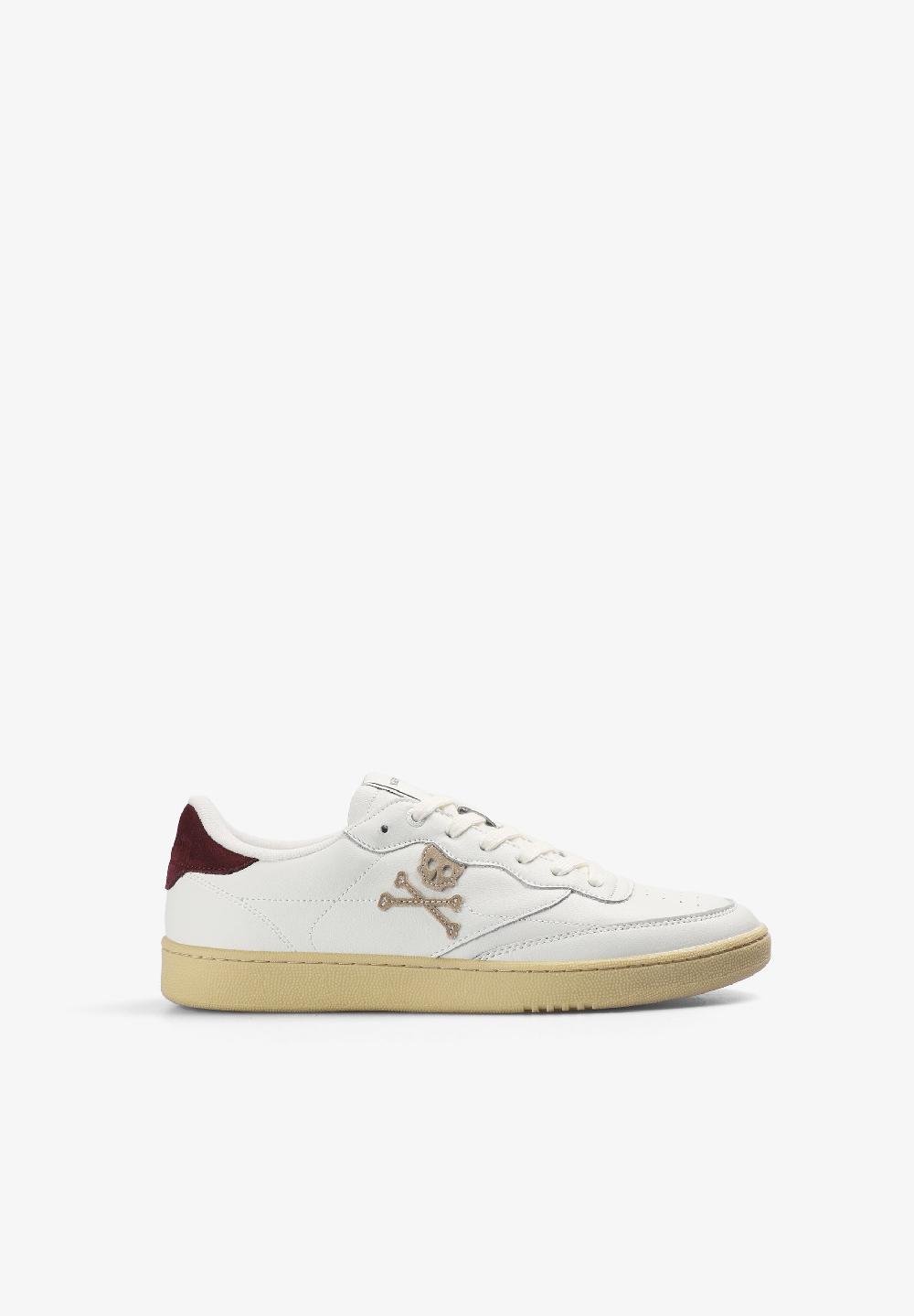 scalpers LEATHER SKULL SNEAKERS WHITE/BURGUNDY