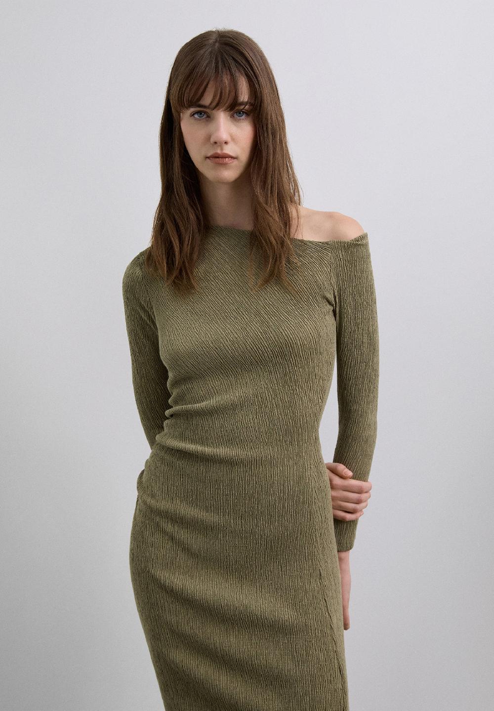 Scalpers LONG ASYMMETRIC NECKLINE DRESS KHAKI