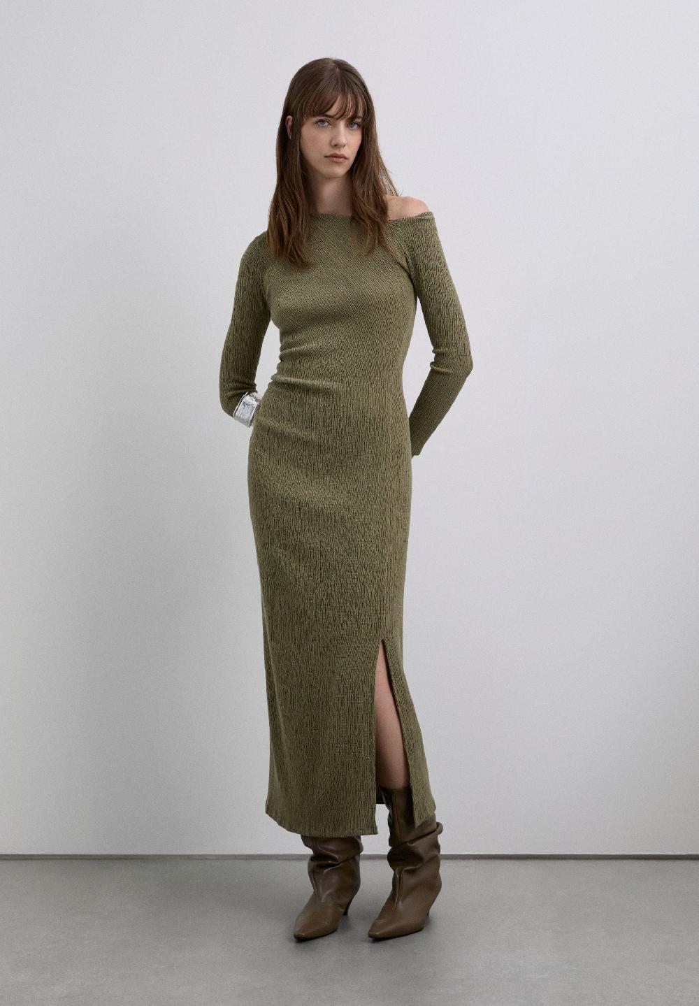 Scalpers LONG ASYMMETRIC NECKLINE DRESS KHAKI